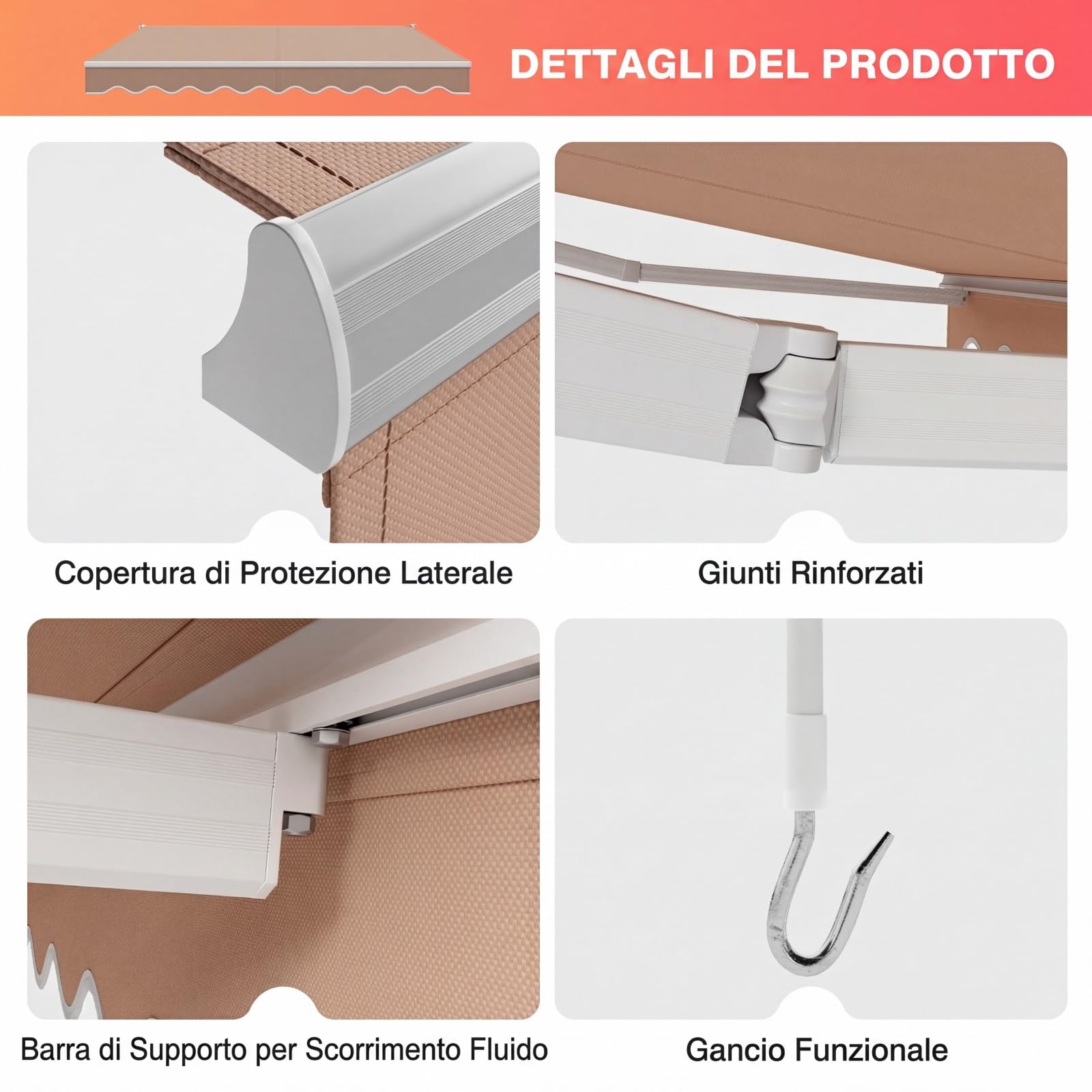 RELAX4LIFE Tenda da Sole Avvolgibile 295x250cm Base Parete/Soffitto Aluminio Beige