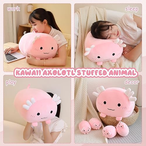 Miniatura 6 de Axolotl - Lindo animal de peluche de ajolote con 4 peluches de ajolote bebé en su barriga, almohada de algodón suave, regalo para niños