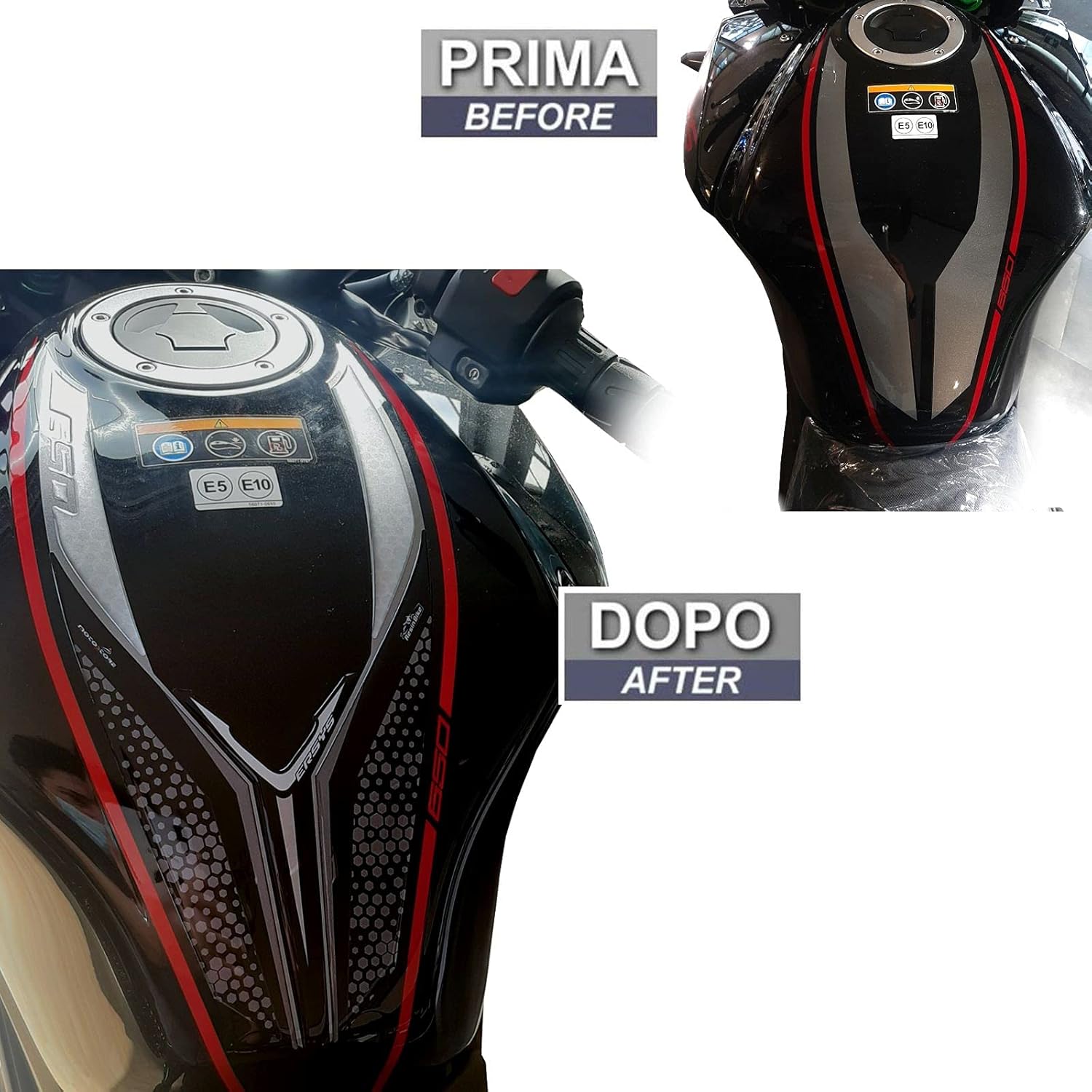 Motorcycle 3D Stickers Compatible with Kawasaki Versys 650 2021. Tank Protector Protection from Bumps and Scratches. Resin Stickers – Metallic Effect - Made in Italy