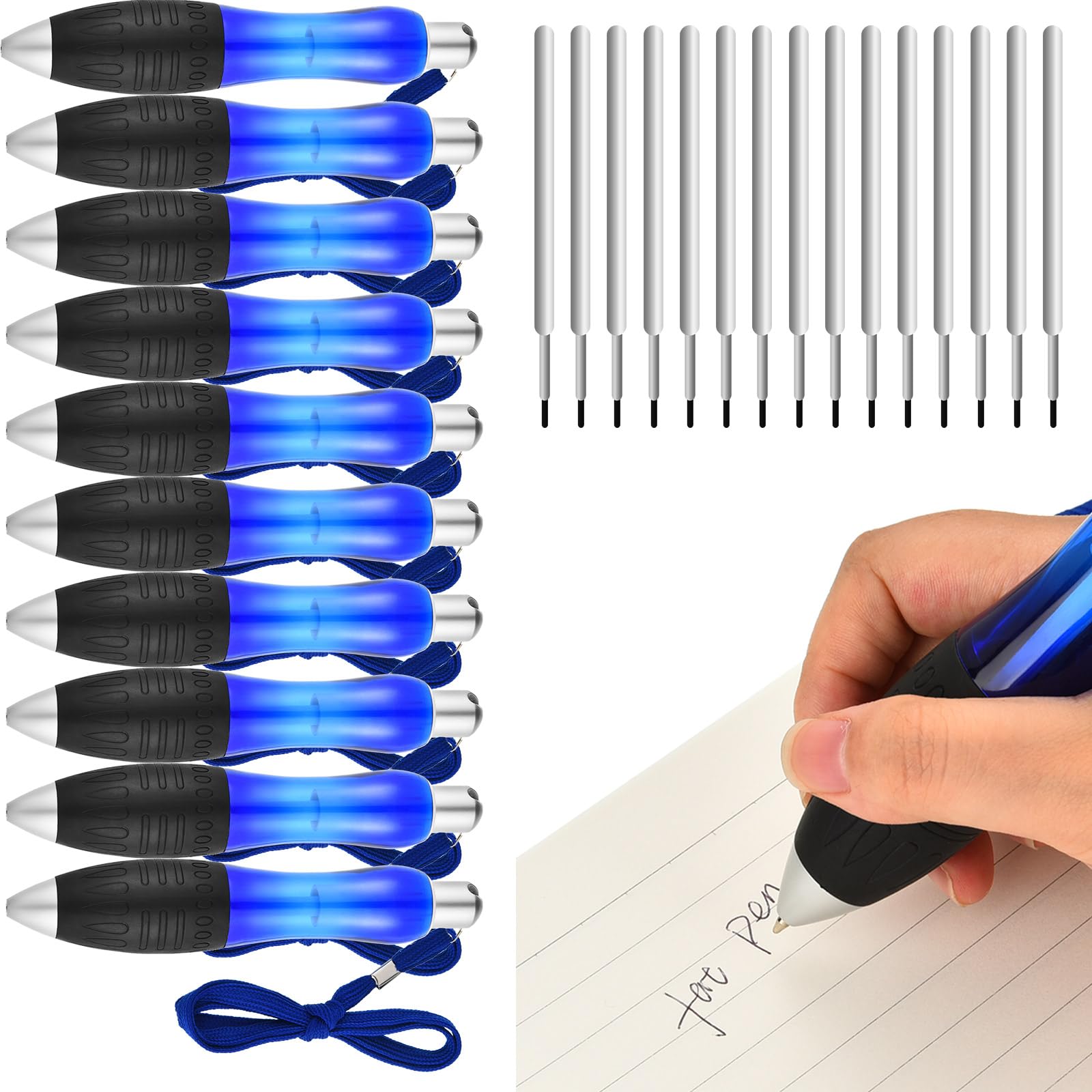 Jetec 10 Pieces Big Fat Pens Heavy Weighted Short Ballpoint Pens 0.7mm Blue Body with Hanging Rope Large Wide Grip for Arthritis, Hand Pain, Parkinson, Tremor, Carpal Tunnel