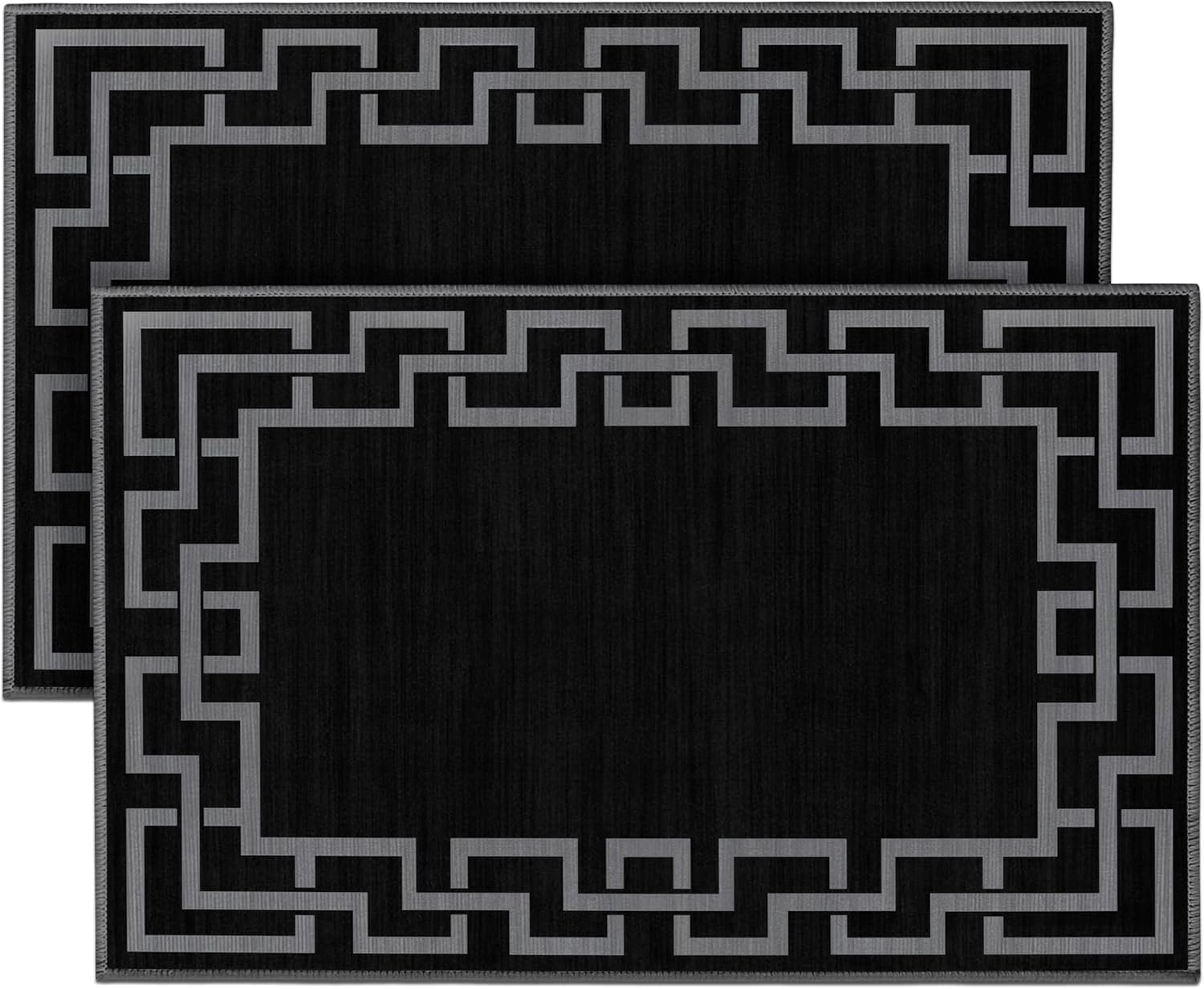 Hafaa Door Mats 80 x 150 cm 2 Pack Ava Grey Mats for Kitchen Outdoor Indoor Doormats Non Slip Dirt Trapper Heavy Duty Floor Mat Printed Super Absorbent Front Doormats (Nico Black)