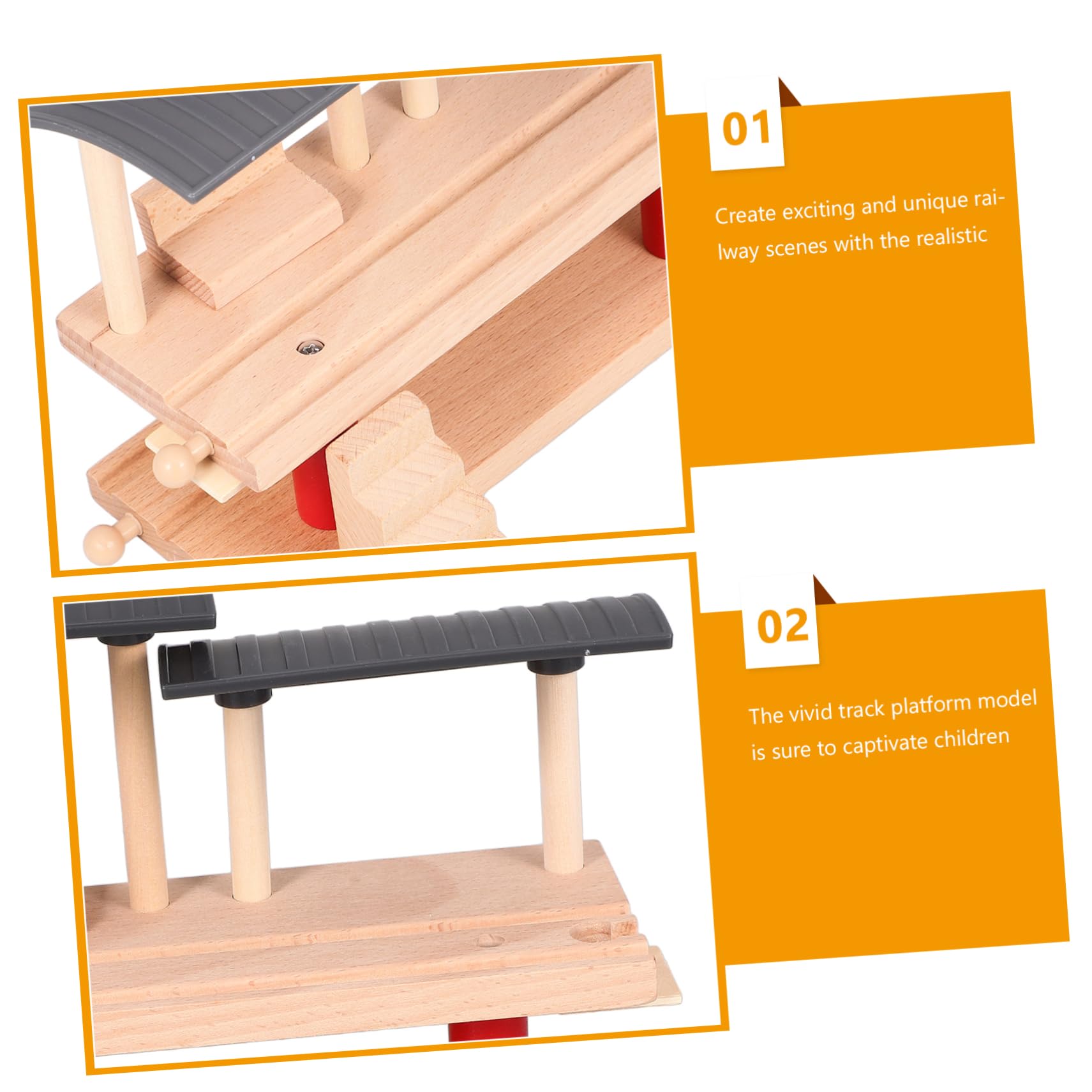 Piattaforma Ferroviaria in Legno a Doppio Livello, 1 Pezzo | Beige, Legno e Plastica, Accessorio per Pista, Ferrovia per Gioco Creativo