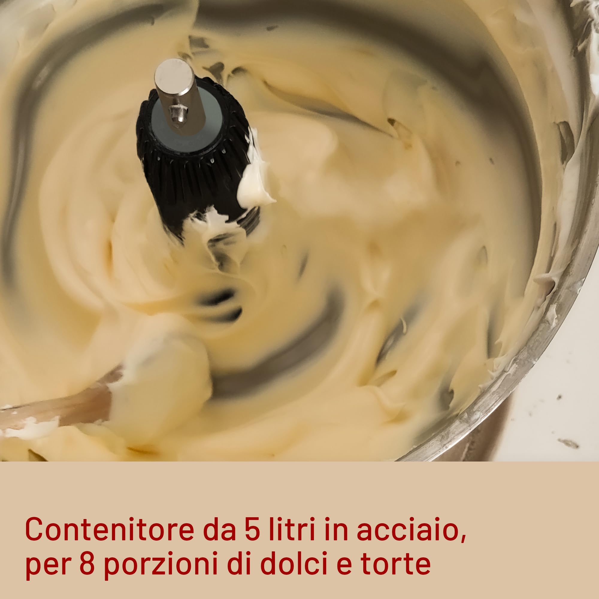 Imetec CakeLover, Impastatrice Planetaria di 5L per Torte, Dolci, Pizza, Pane, Pasta – 1500 W, 6 Velocità, Ciotola in Acciaio Inox, Doppio Gancio, Fruste – Design Compatto, Ricettario Incluso
