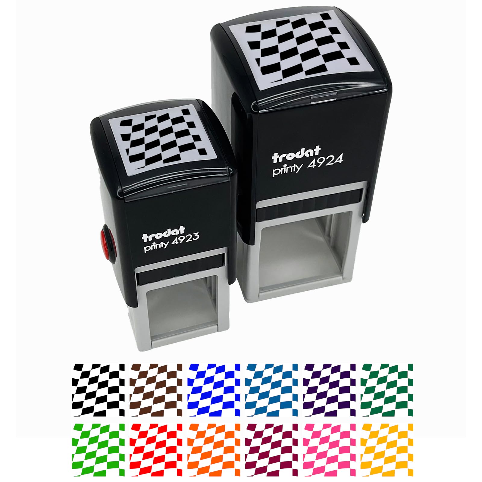 Waving Racing Checkered Flag Pattern Self-Inking Rubber Stamp Ink Stamper - 1 Inch Small - Pink Ink
