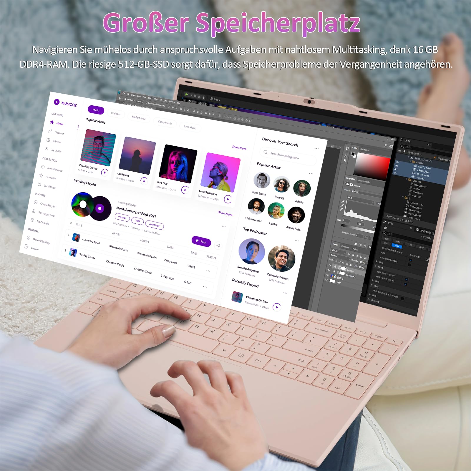 Auusda Laptop 15,6 Zoll FHD IPS Display, 16 GB RAM, 512 GB SSD, Prozessor N5100 (2,8 GHz), Fingerabdrucksensor, Beleuchtete Tastatur, Dualband-WiFi, Bluetooth 4.2 für Business, Studium, Home Office