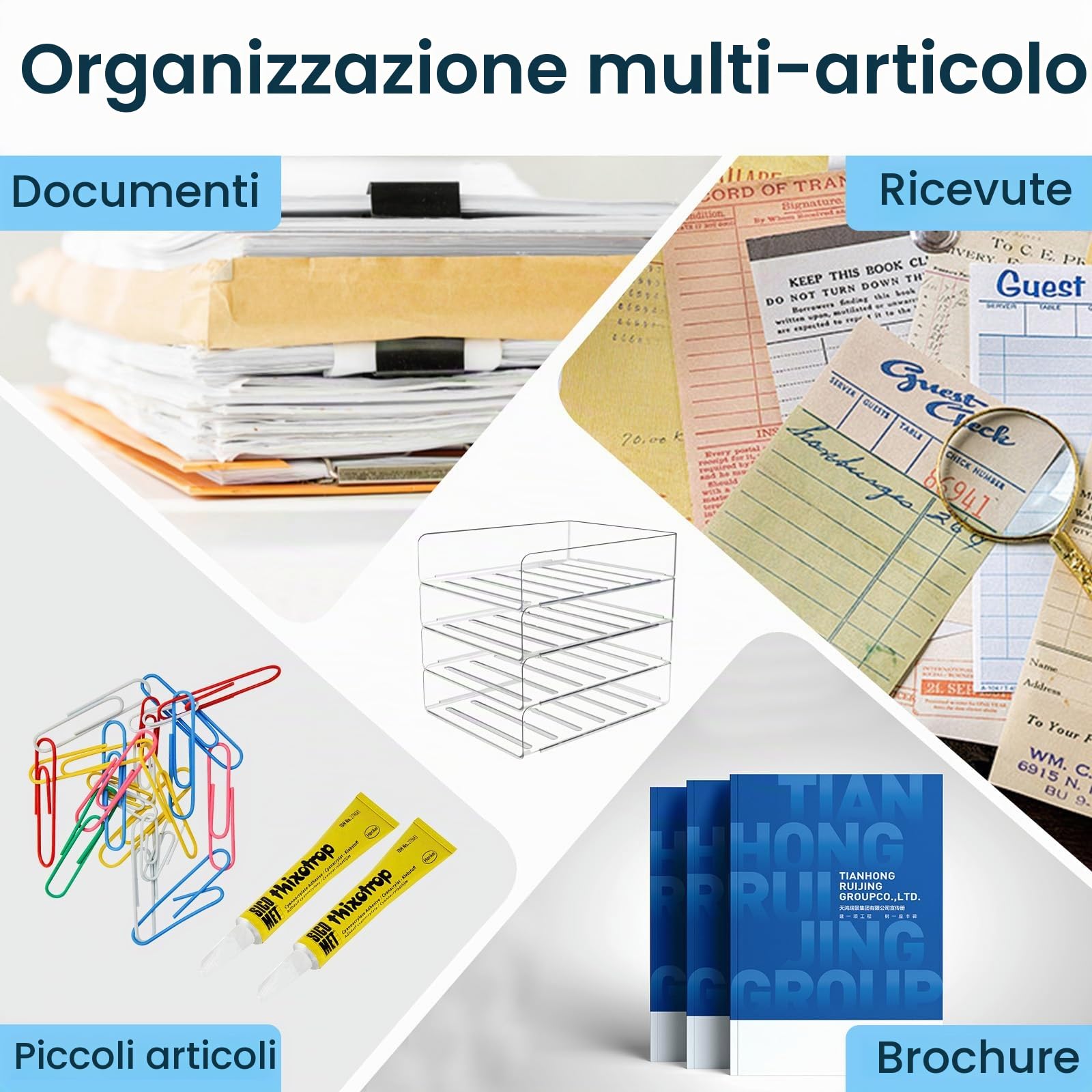 4 Pezzi Organizer Scrivania Ufficio Impilabile, Portadocumenti da Scrivania Trasparent in PET, Porta Fogli A4 da Scrivania, Organizzatore Scrivania per Documenti Libri Rivista