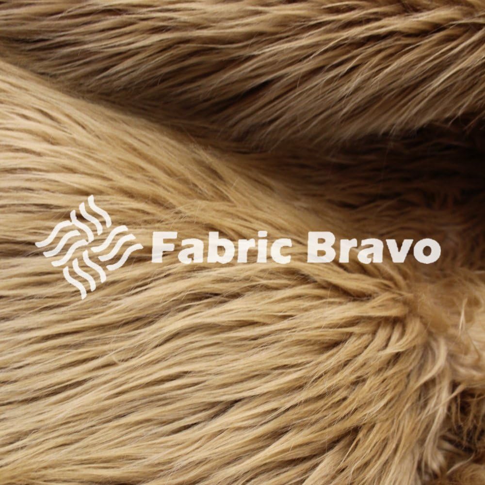 Caramel Mongolian Long Pile Faux Fur Fabric, 60” Inches Wide – Sold By The Yard (FB)