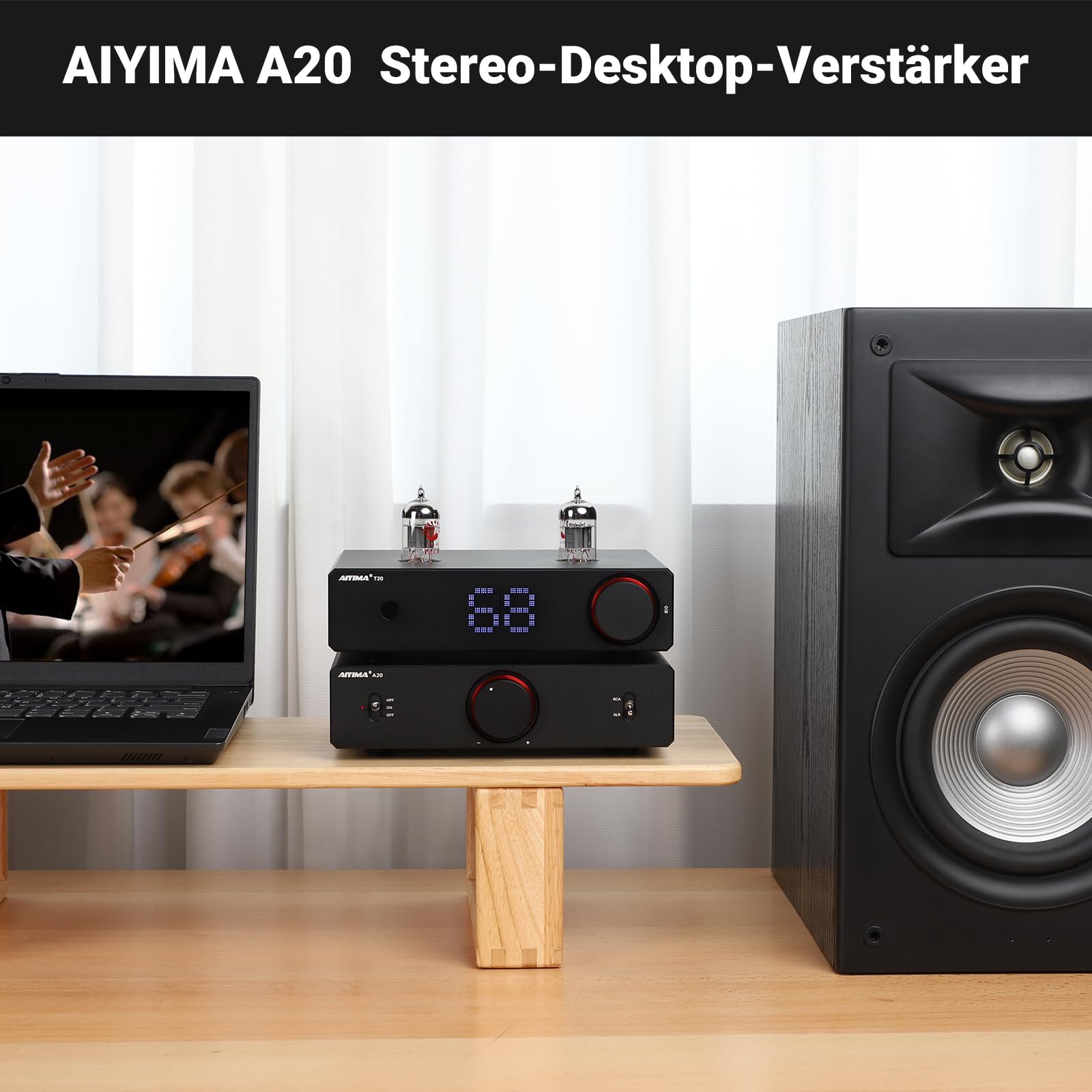 AIYIMA A20 Symmetrischer Stereoverstärker mit HPF-Einstellung Home HiFi 2.0/2.1 TPA3255 Desktop-Verstärker der Klasse D PFFB mit Cinch-/XLR-Eingang und 12-V-Trigger-Eingang für Passive Lautsprecher