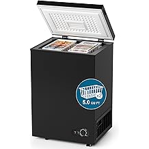 5.0 Cu.Ft Chest Deep Freezer with 2 Removable Baskets, Energy Efficient (0.41kWh/24H), <40dB Ultra-Quiet, 6 Temp Control, Manual Defrost, Free Standing Top Open Door for Home Garage Basement, Black