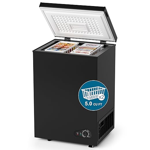 5.0 Cu.Ft Chest Deep Freezer with 2 Removable Baskets, Energy Efficient (0.41kWh/24H),