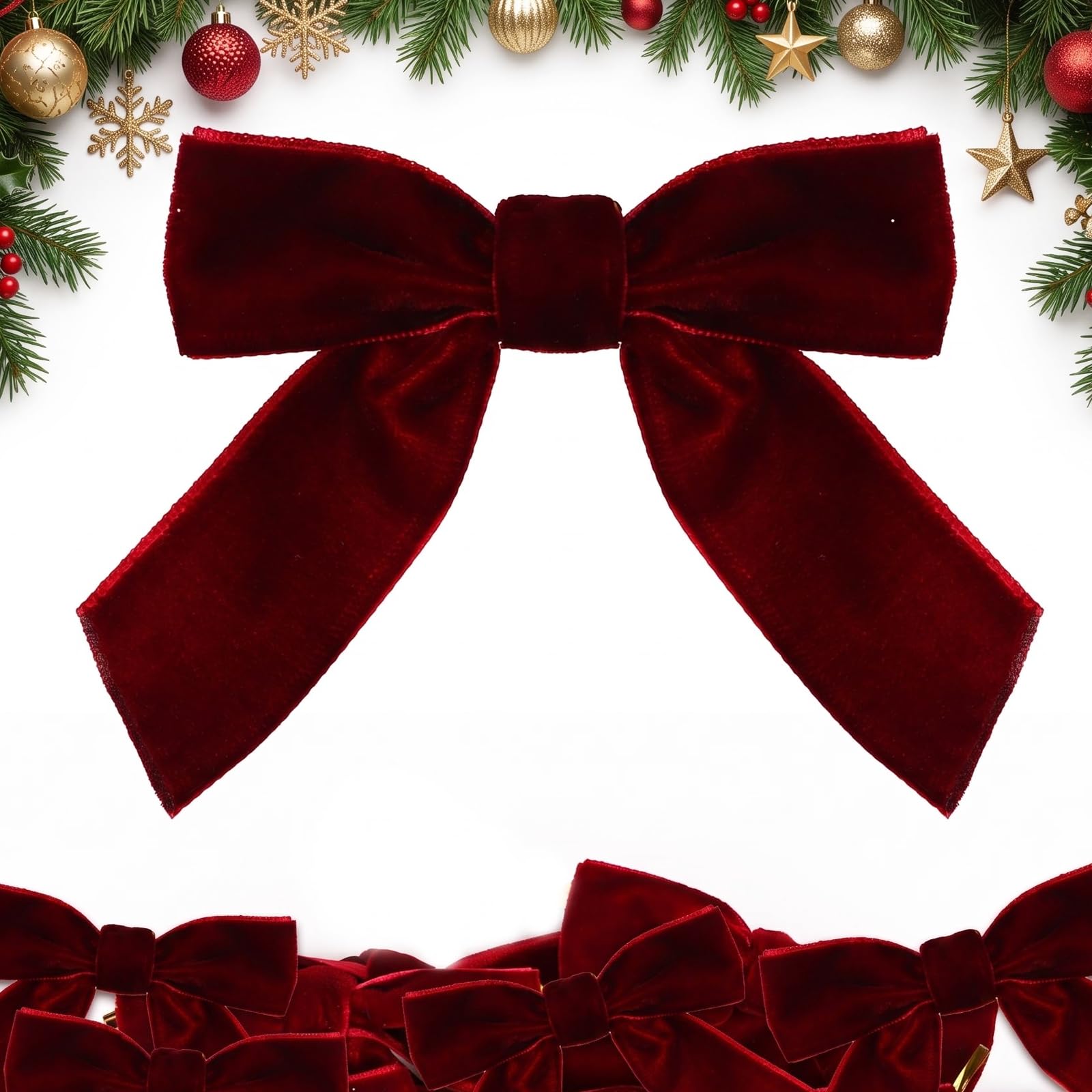 30pcs Burgundy Red Velvet Bows for Christmas Tree Decoration with Twist Tie
