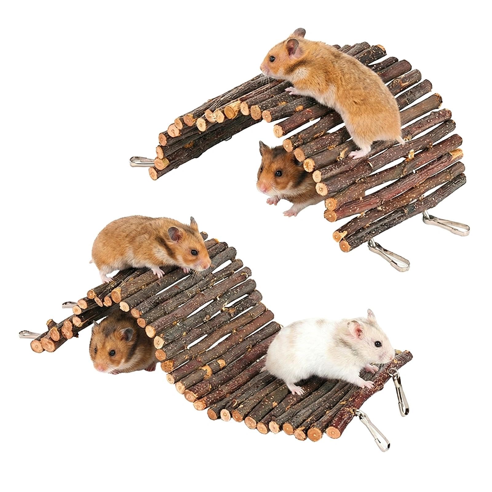 LINISITING Natural Bendable Wooden Bridge Reptile Hideout Hermit Crab, Dual Size Habitat Decor Hideout and Small Animal Molar Chew Toys for Hermit Crabs Lizards Geckos Spiders Hamster