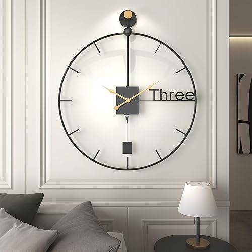 Miniatura 31 de Reloj de pared de 24 pulgadas, relojes de pared grandes para sala de estar, reloj redondo de metal decorativo, funciona con pilas, silencioso, sin