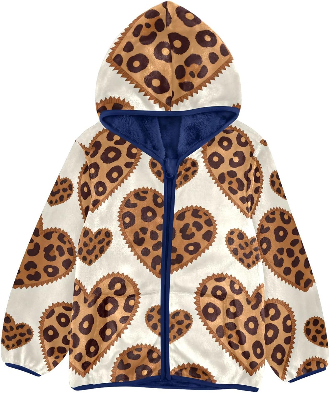 Brown Heart-shaped Leopard Print Toddlers Jackets Outerwear Jackets & Coats Navy Blue Baby Boy Hooded Fleece Jacket