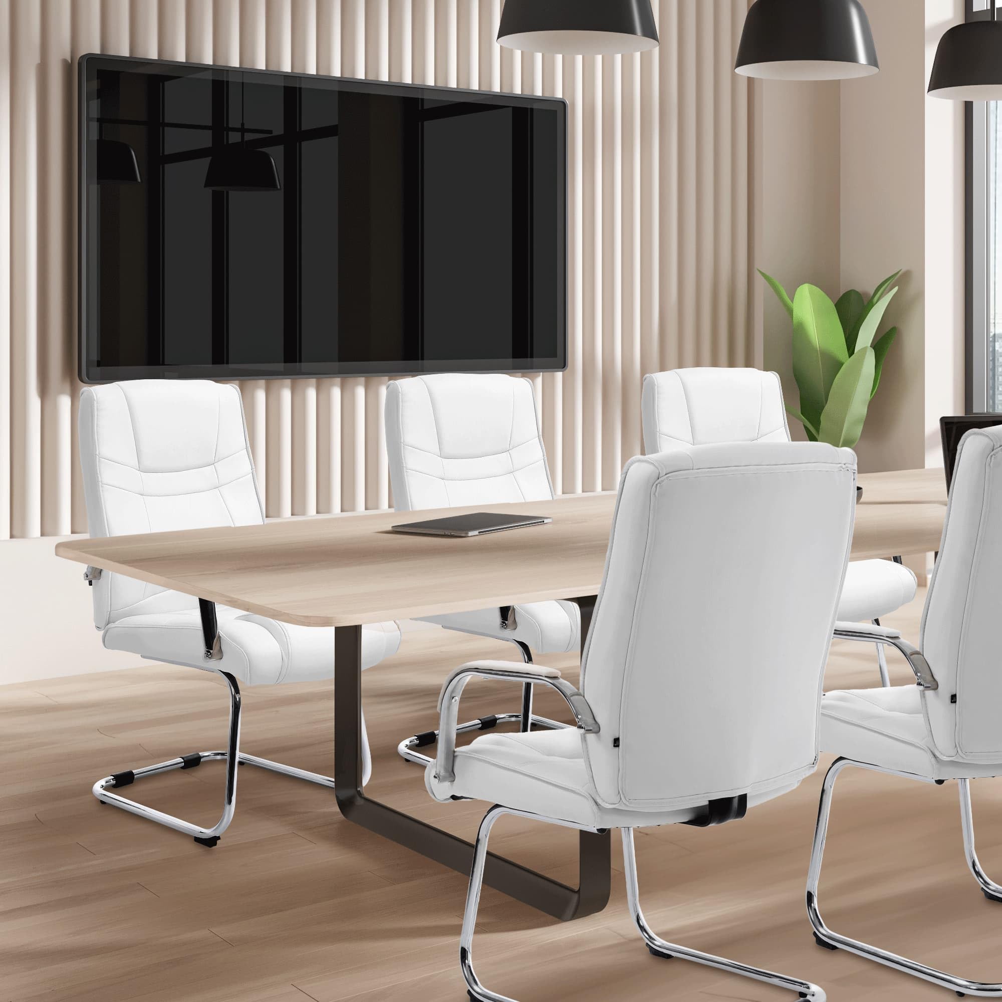CLP Chaise Cantilever Attila XXL avec Accoudoirs - Fauteuil Oscillant de Bureau en Similicuir - Chaise de Salle à Manger Rembourrée Charge Max 1, Couleur:Blanc