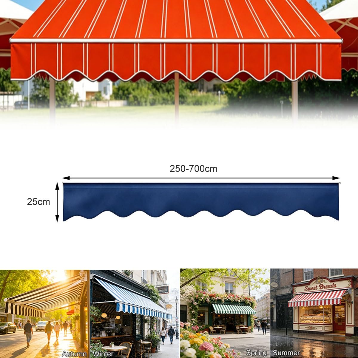 Générique Volant de Remplacement pour Store Banne Extérieur avec Bande de Fixation, Lambrequin H 25CM pour Terrasse Patio, Tissu Polyester Résistant aux UV et à l’Eau(Beige,B340cmxH25cm)