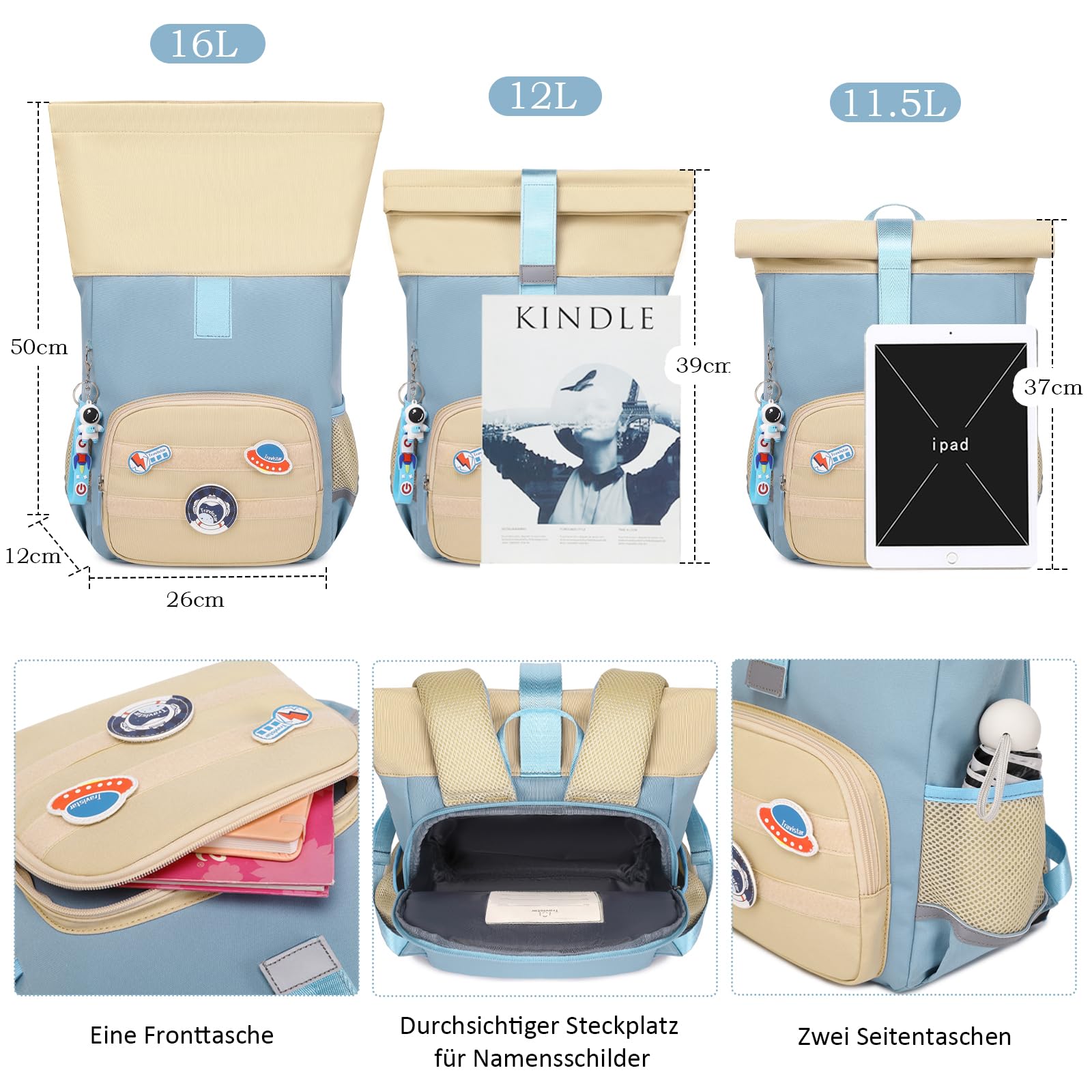 Travistar Kinderrucksack 3-8 Jahre Mädchen Rolltop 12L-16L Reiserucksack mit Brustgurt Lila