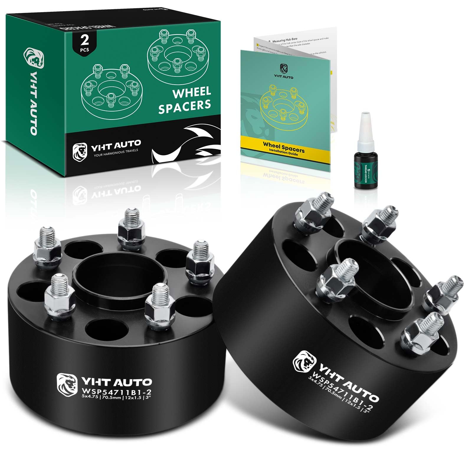 YHTAUTO 5x4.75 inch Hub Centric Wheel Spacers 3 inch Compatible with Camaro, Corvette, S10, Blazer, Riviera, Firebird, XLR, Sonoma, S15 5x120mm 5 Lug Tire Spacers w/M12x1.5 Studs, 70.5mm Hub Bore 2PCS