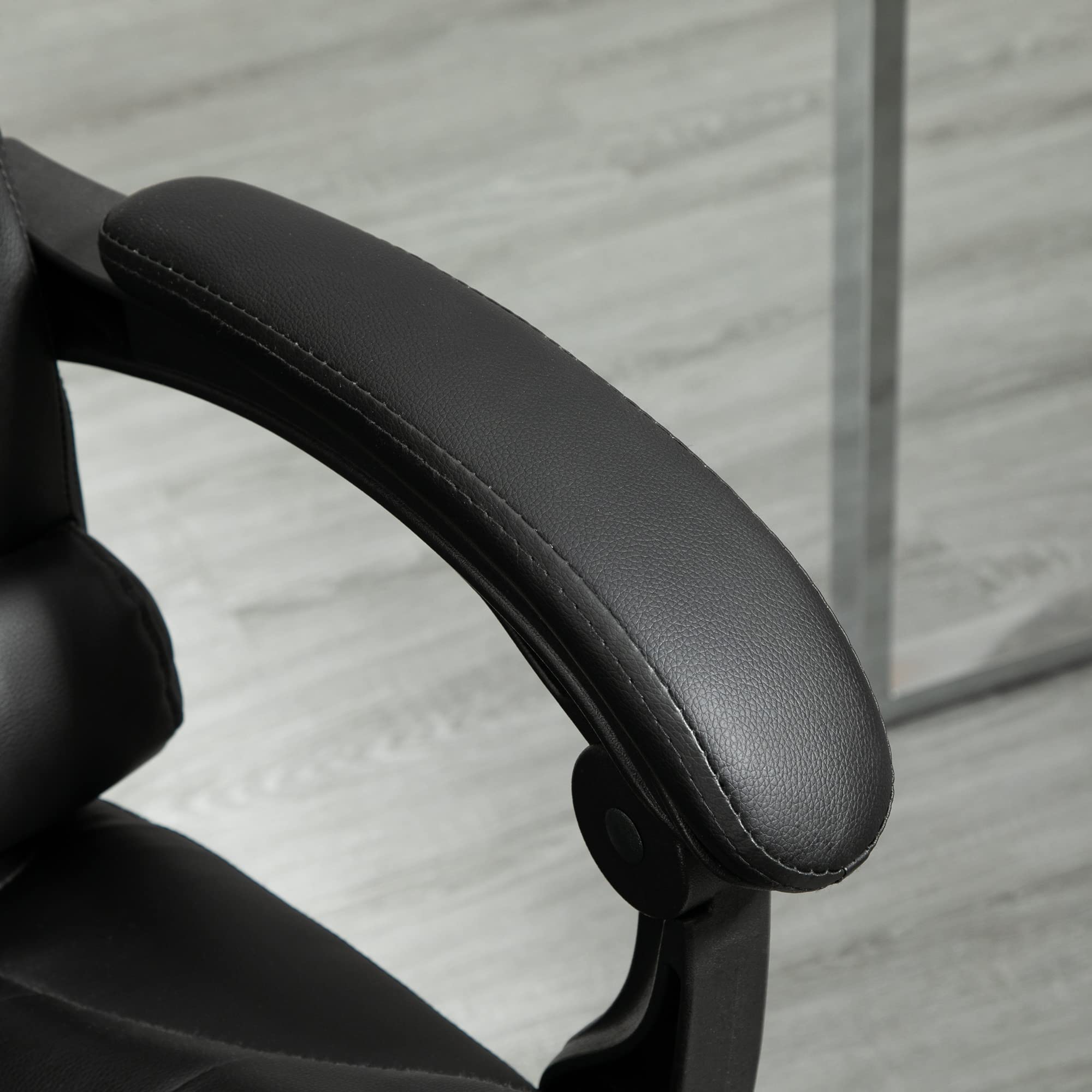 HOMCOM Sedia da Ufficio Ergonomica Presidenziale in Pelle PU con Supporto Lombare, Poltrona da Ufficio Girevole con Schienale Alto Reclinabile 145°, Altezza Regolabile e Poggiapiedi Estraibile, Nero