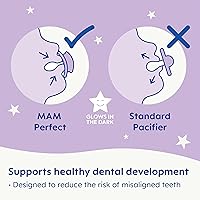 Vista 3 de MAM Perfect Night Baby Pacifier, Patented Nipple, Glows in The Dark, 2 Pack, 16+ Months, Unisex Shell / Cotton