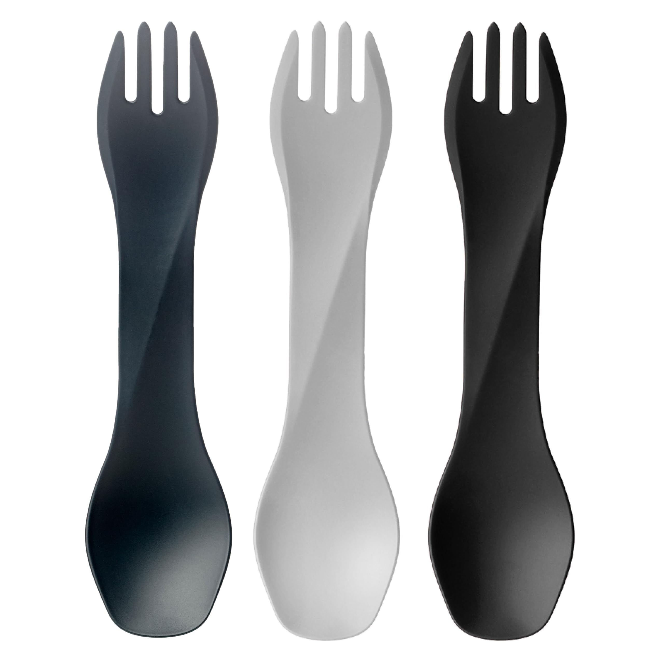 humangear GoBites Uno, Fork & Spoon Combo - 3-Pack, Dark Gray/Light Gray/Black