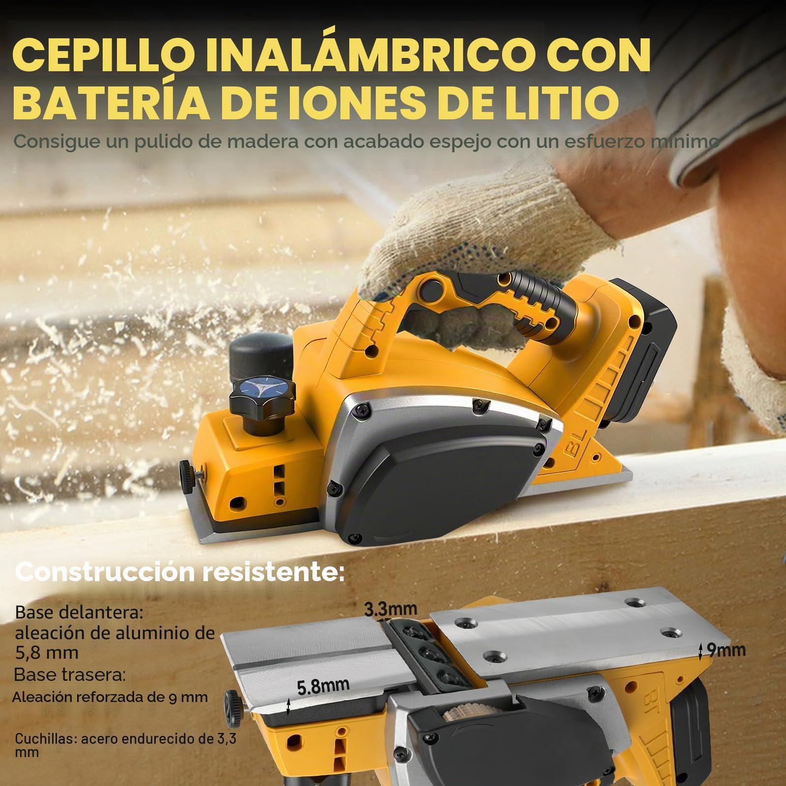 Cepilladora de mano inalámbrica para batería Dewalt de 20 V, 15000 rpm, cepilladora eléctrica de madera sin escobillas de 82 mm, ancho de corte 0-2 mm, profundidad de corte para carpintería, proyectos