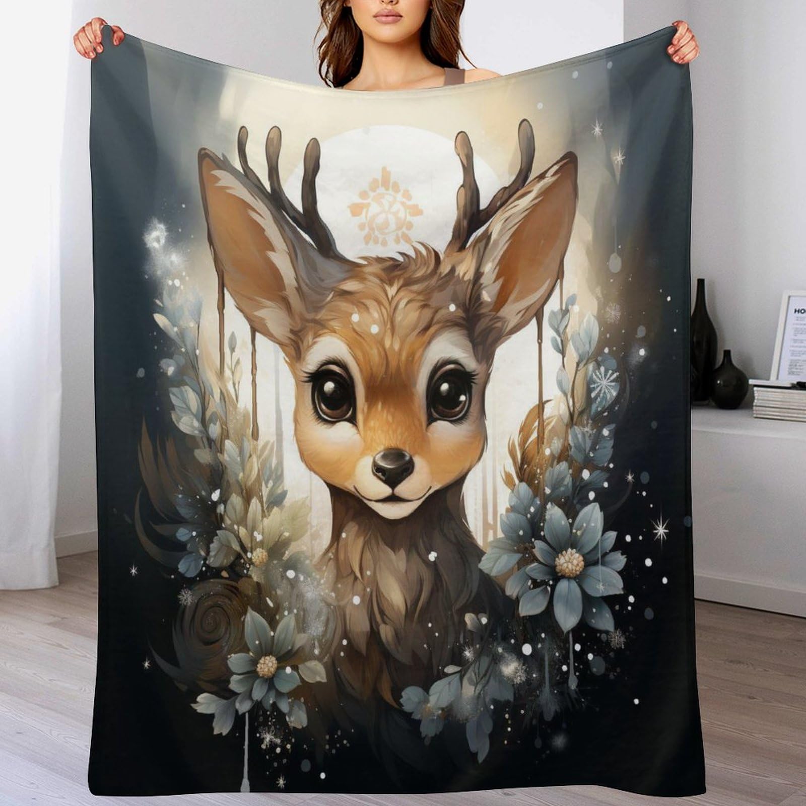 Couverture flannel polaire cerf douce 150x200cm grand plaid de canapé jeté de lit chaud