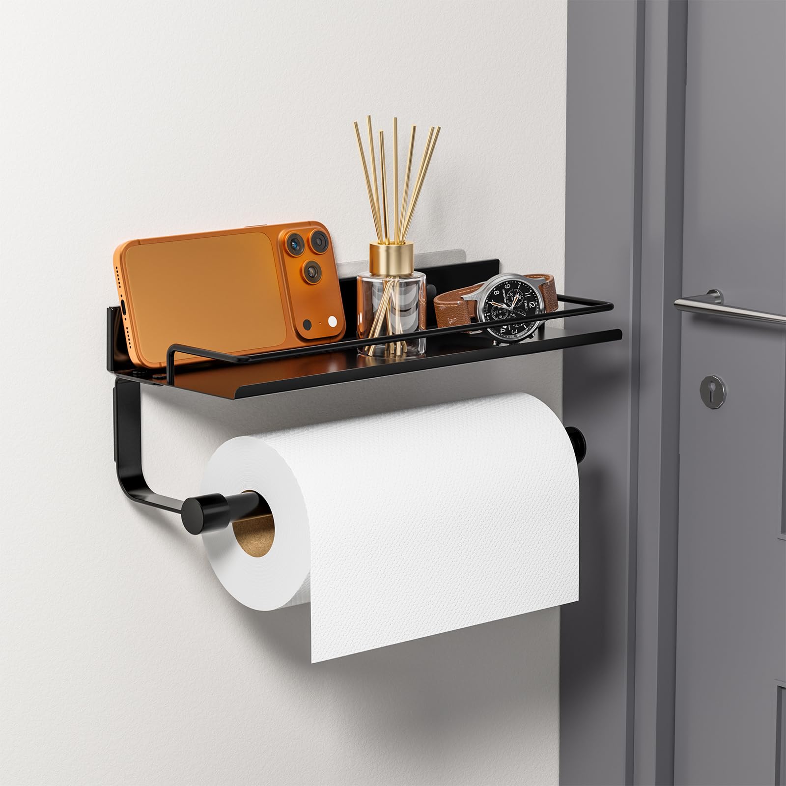 Porta Rotolo Da Cucina, Autoadesivo Portarotolo Da Parete Senza Forature, Portasciugamani Con Ripiano Portaoggetti per Cucina E Bagno