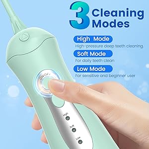 WellLeo Water Flosser for Teeth, Portable Oral Irrigator Rechargeable Water Dental Flosser Pick with High Pressure 5 Jet Tips, IPX7 Travel Water Flossing for Brace Teeth Cleaner Gum Care