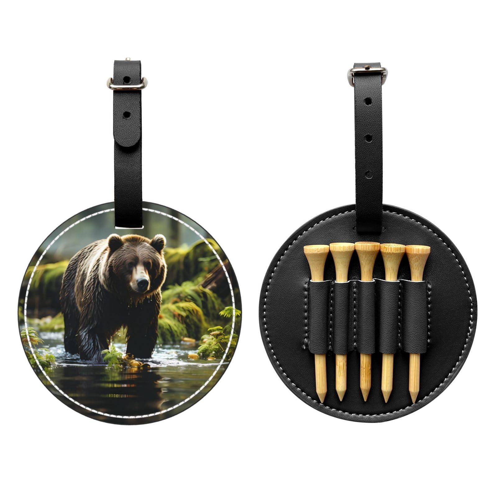 brown bear pounce Black Printed golf tee storage bag - portable design, easy to organize tee