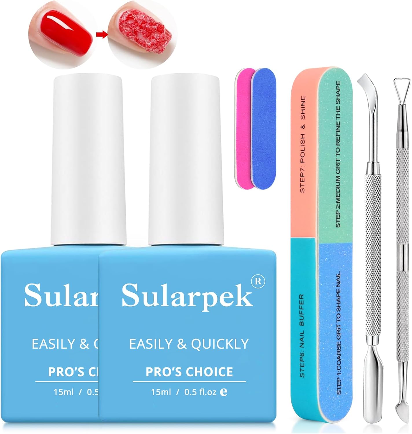 Sularpek Gel Nagellak Remover – 2 x 15 ml Snelle Polish Verwijderaar Met Nagelvijl & Schraper – Verwijdert Gemakkelijk & Snel Soak-Off Gel Polish