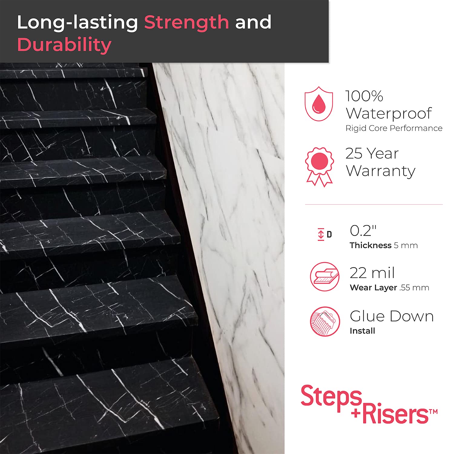 Buy Luxury Vinyl Stair Tread and Riser Combo by Lucida USA Glue Down