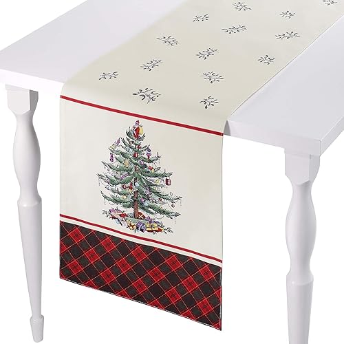 Spode - Table Runner, Holiday Home Decor (Spode Christmas Tree Tartan, 14" x 90")