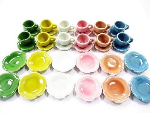 Casa de muñecas en miniatura mixto 36 de cerámica taza de café platillo Vieira plato 1712