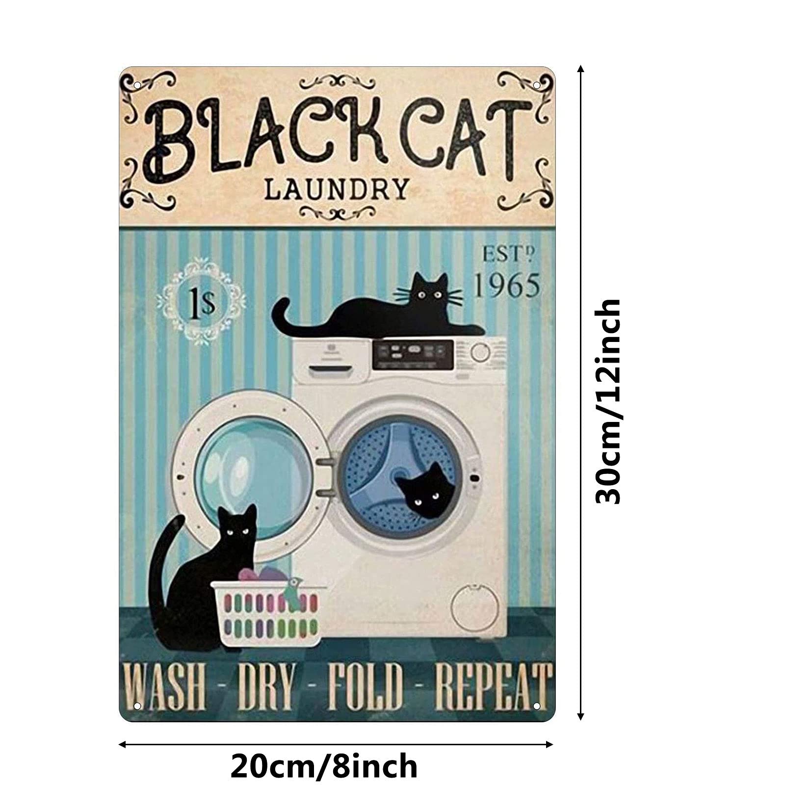 Black Cat Metal Tin Sign?It's Wash Dry Fold Repeat Wall Sign Funny ...