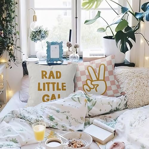 Miniatura 3 de HIWX Rad Little Gal Preppy - Juego de 2 fundas de almohada decorativas con letrero de la paz a cuadros de color rosa retro para sofá, cama, hogar,