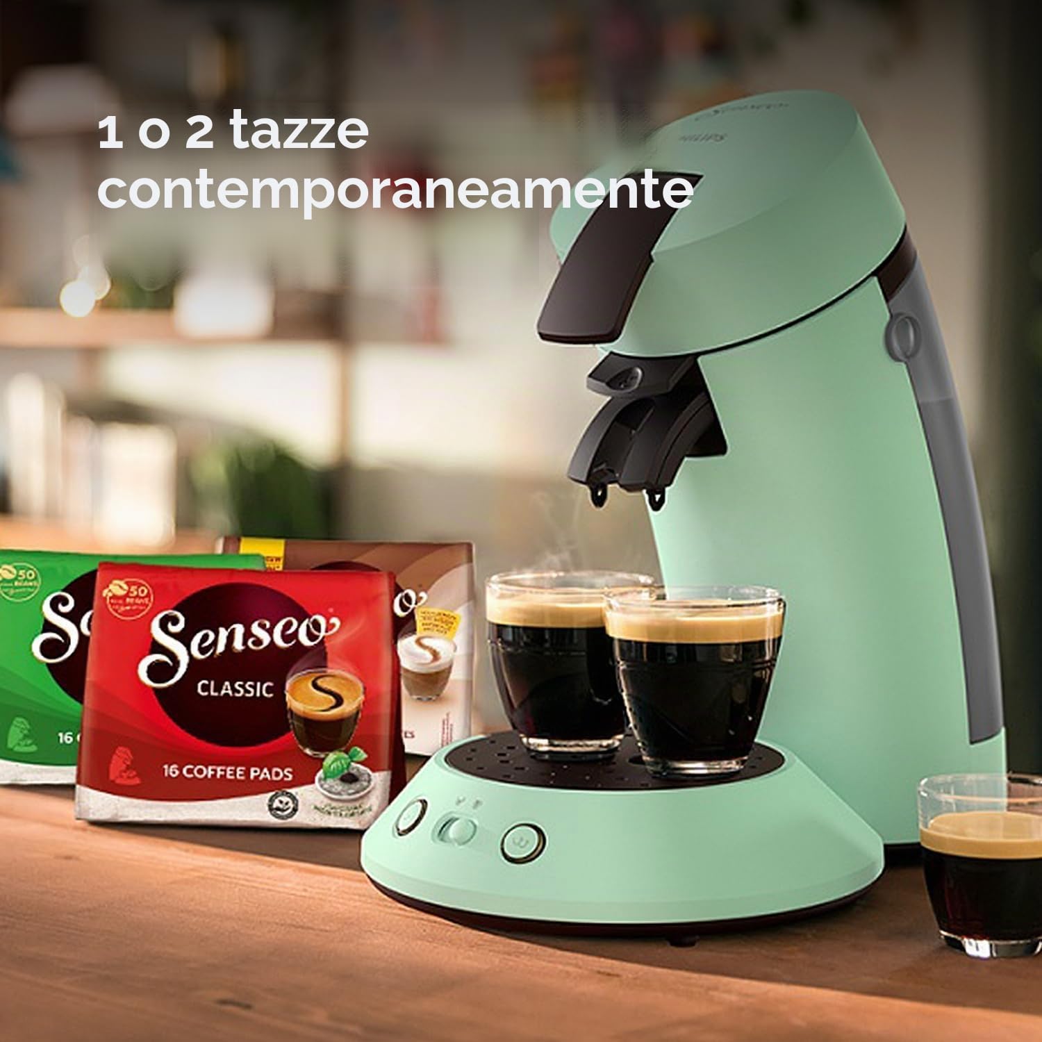 Senseo - Macchina da caffè a cialde Original Plus, tecnologia caffè a cialde, plastica riciclata, verde deserto (CSA210/80)