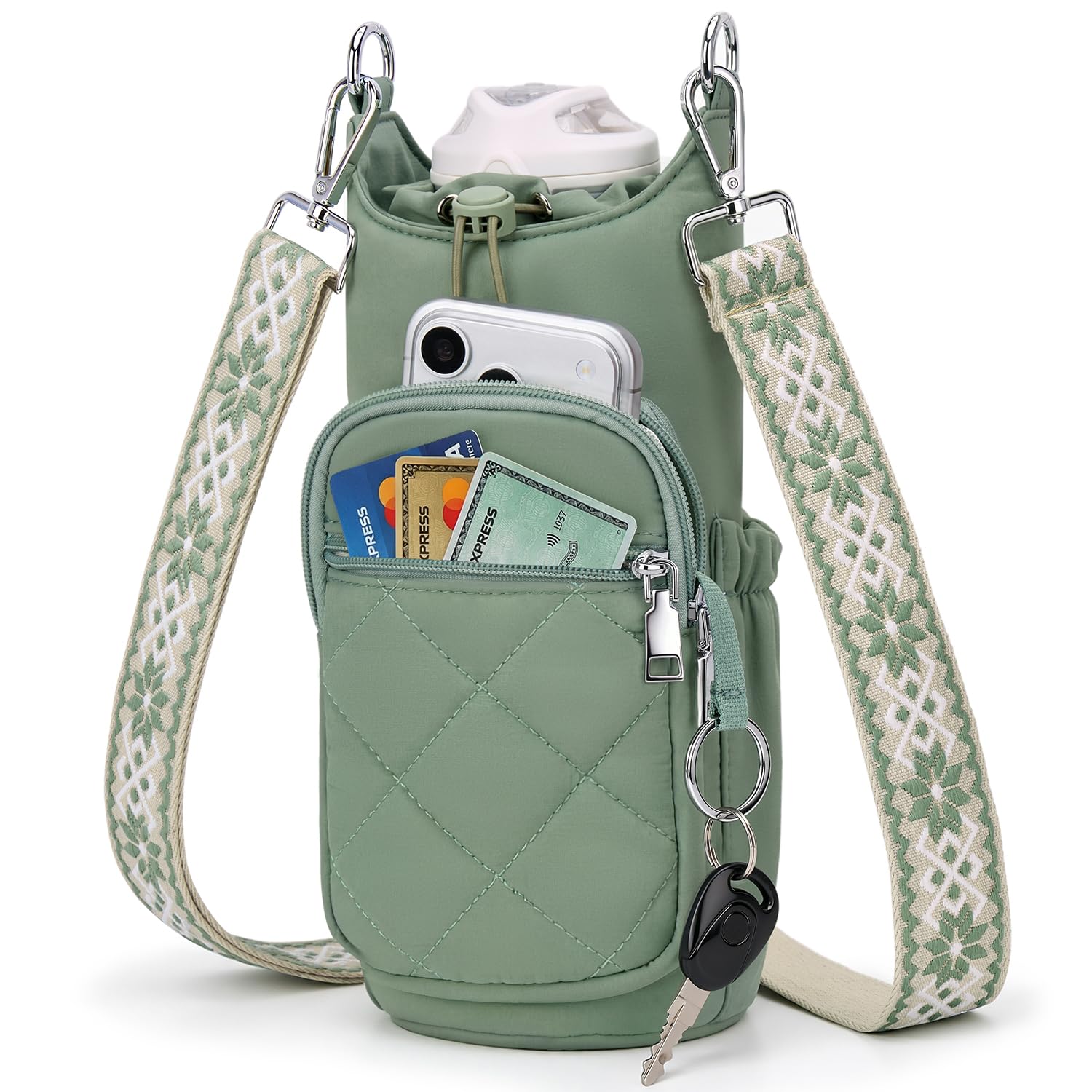 Photo 1 of Fiiuos Crossbody Water Bottle Bag for Women, Lightweight Insulated Water Bottle Carrier with Phone Pocket, Secure &Hands-Free for Walking, Travel, Outdoor (Up to 40oz) Antique Green