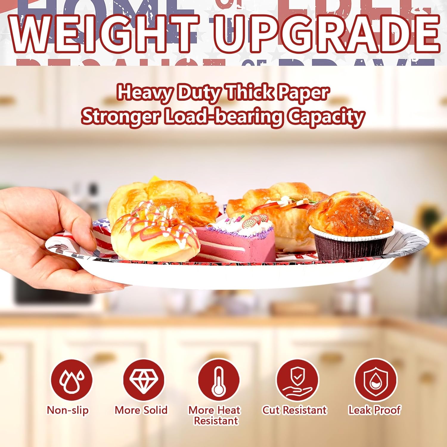 50Pcs Memorial Day Oval Paper Plates 10" x12" Large Disposable Heavy Duty Patriotic Soldier Paper Platters Honor The Brave Dessert Plates for Military Birthday Independence Day Party Supplies