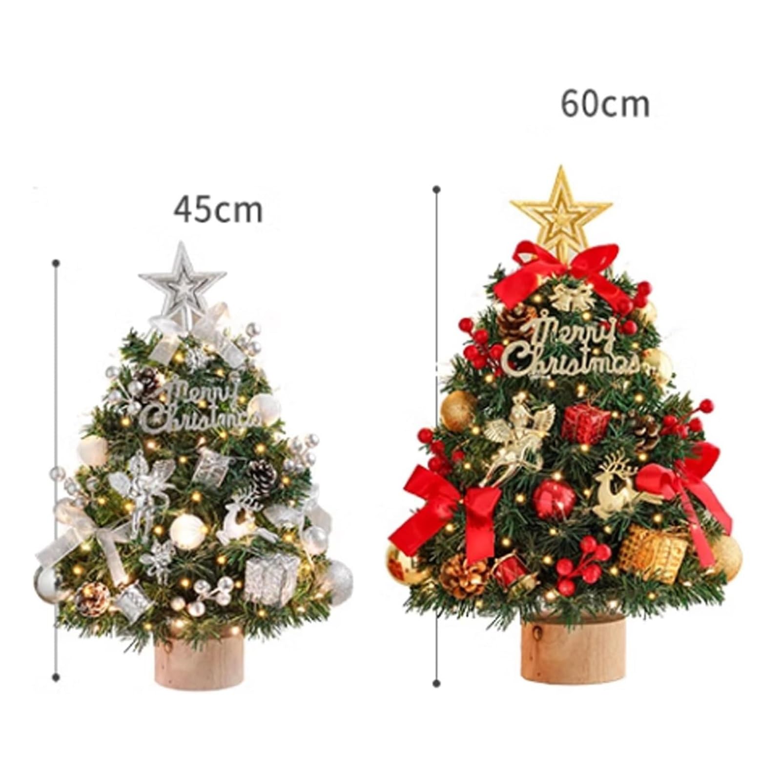 Mini albero di Natale artificiale da 45 cm/60 cm, piccoli alberi di Natale da tavolo for decorazioni fai da te for le feste natalizie Piante artificiali(Gold a,45cm)