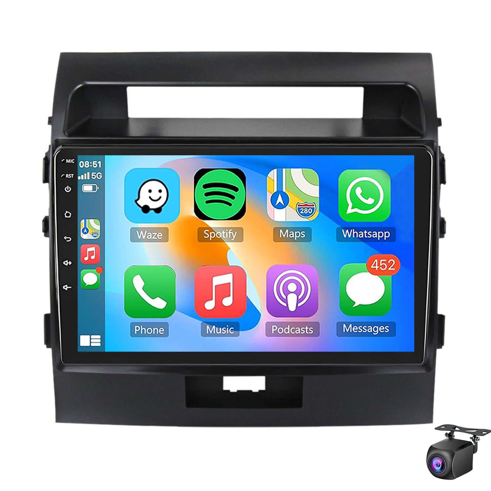 Android 15 Car Stereo For Toyo-ta Land Cruiser 200 2007-2015 9'' Touch Screen Radio Multimedia Player With CarPlay Android Auto GPS BT SWC Split Screen FM RDS WiFi Backup Camera(Size:8Core 4+32G)