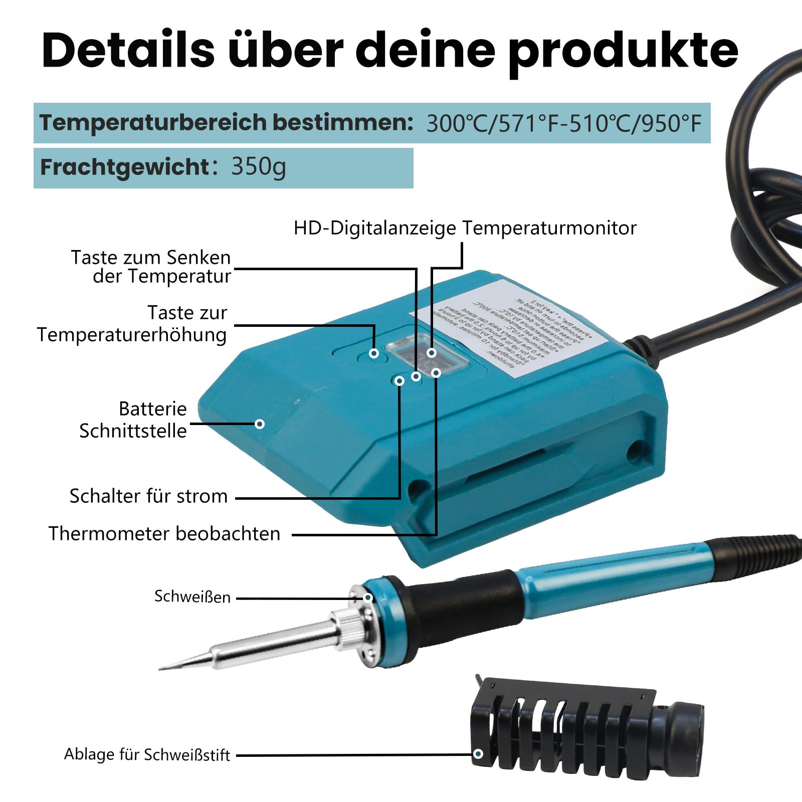 Draadloze soldeerbout voor Makita 18 V accu, snel opwarmen, elektrisch digitaal lcd-soldeerstation met USB- en type C-oplaadpoorten, draagbare verstelbare soldeerboutset voor doe-het-zelvers Draadloze soldeerbout voor Makita 18 V accu, snel opwarmen, elektrisch digitaal lcd-soldeerstation met USB- en type C-oplaadpoorten, draagbare verstelbare soldeerboutset voor doe-het-zelvers