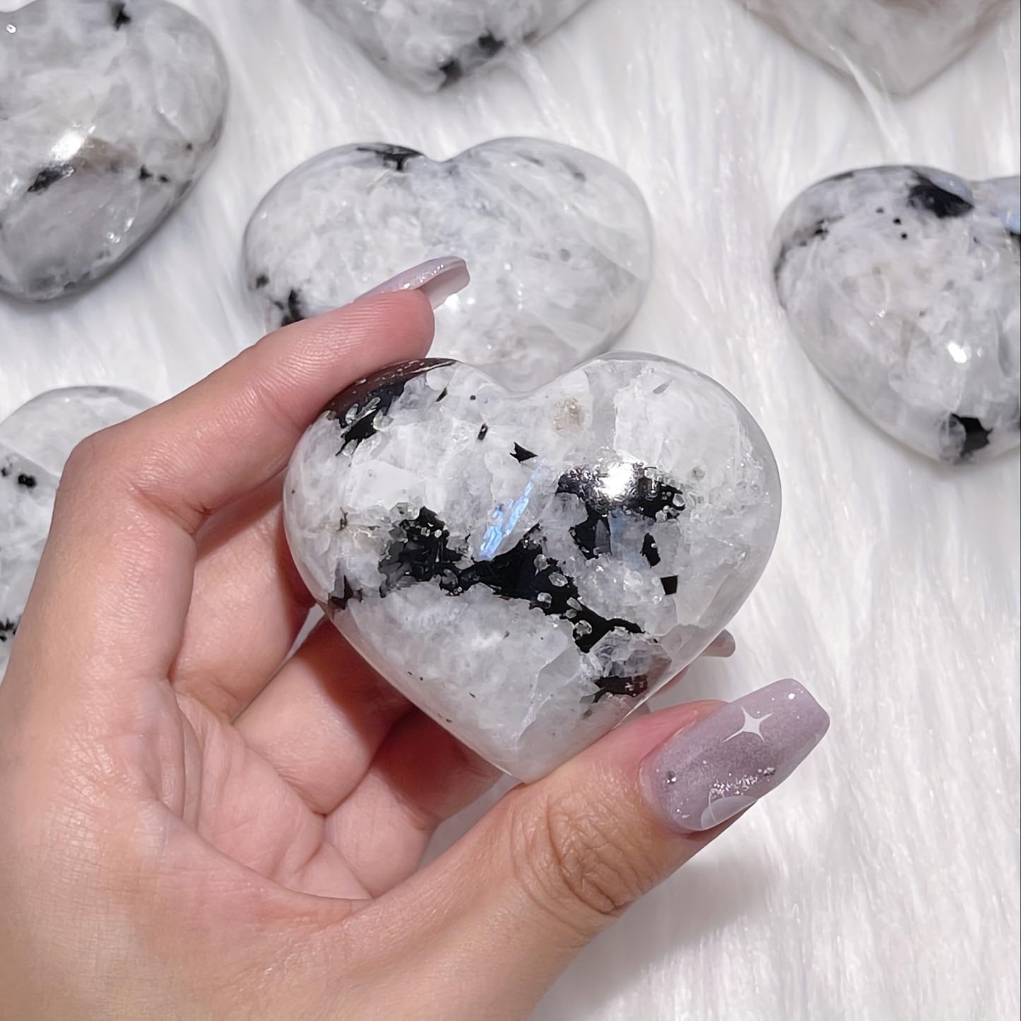AARTERZZA 1pc 50-100g Rainbow Moonstone Heart Palm Stone Room Decor