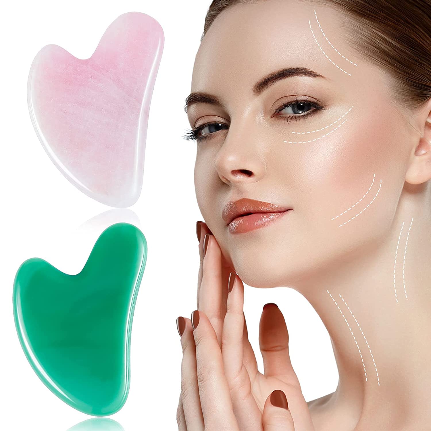 WWD:2 Pieces Guasha Tool for Face, Gua Sha Facial Tools Set, Crystal Jade Stone Guasha Board, Gua Sha Scraping Massage Tool for Facial and Body Skin Scraping Massage Tool