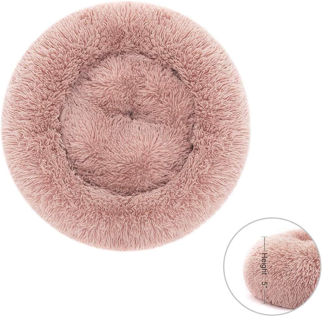 Round Pet Bed, Plush Soft Washable Self-Warming Calming Dog Bed Donut Cuddler Round Dog Bed Comfortable for Sleeping Winter(Pink,80cm)