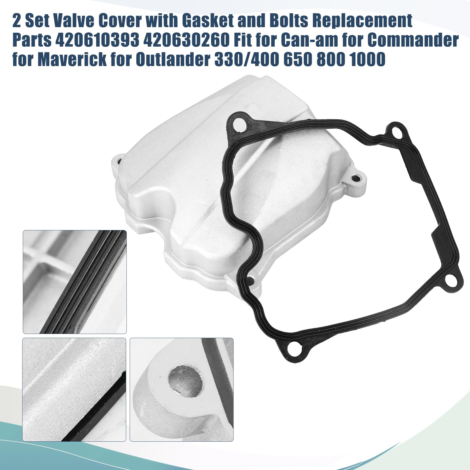 Coperchio valvola in alluminio con guarnizione e bulloni 420610393 420630260 compatibile con Can-am Commander Maverick Outlander 330 400 650 800 1000 1000R 2-Pack