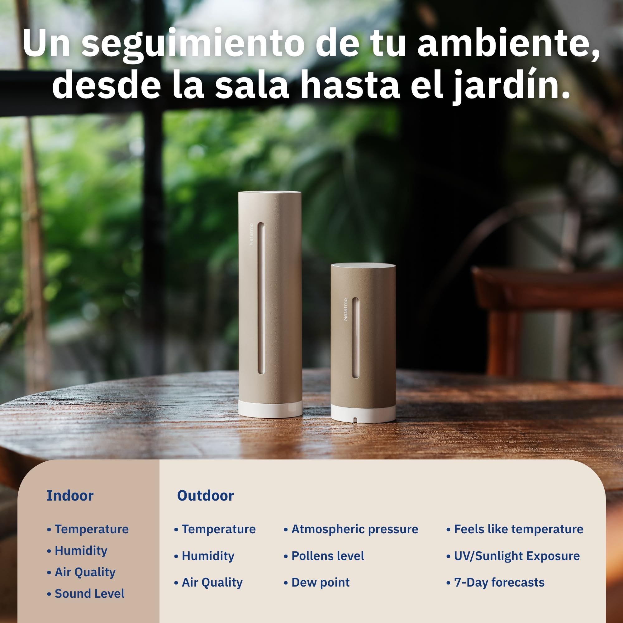 Netatmo Estación Meteorológica ORIGINAL 2ª gen | Interior y Exterior | Temperatura, Humedad, Calidad aire, UV, Pólenes, Previsiones | Compatible Apple, Alexa, Google - Arena - NWS-S-EC