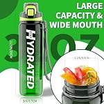 Mevoly Water Bottle, 32oz Sports Motivational Water Bottle with Time Markings to Drink & Strap & Clean Brush, 1L, Tritan, BPA Free, Wide Mouth, LeakProof for Women Men Gym Fitness Outdoor (1 Pack)