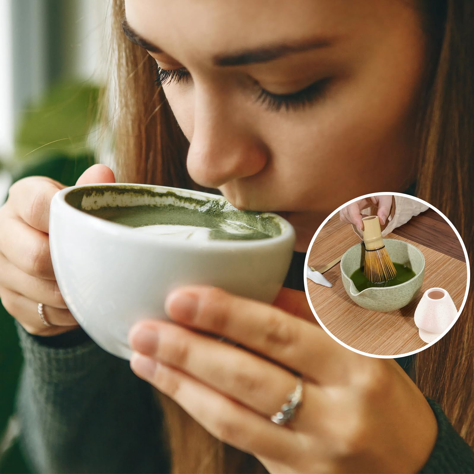 Japanisches Matcha Set,Osuter 5PCS Japanisches Matcha Besen Matcha Löffel, Matcha Schneebesen Set, Matcha Tea Set für Haus Gastfreundschaft Hotel (weiß)