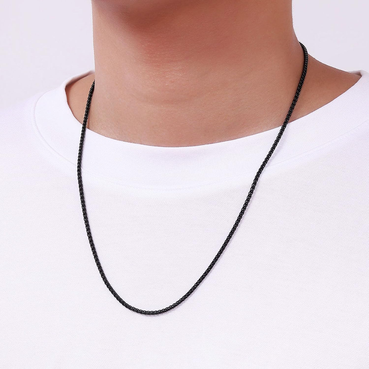 Fiusem Black Wheat Chains for Men and Women, 2/2.5/3/4/5mm Stainless Steel Necklace Chain, Mens Necklace Jewelry Gift 16-28 Inch - Image 3